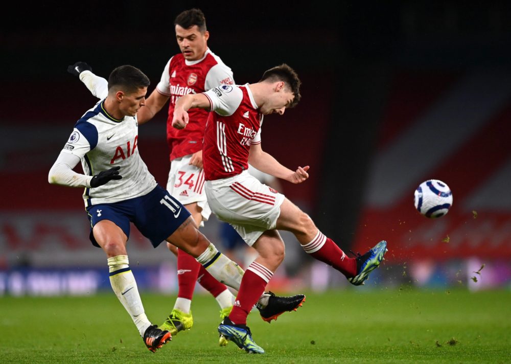 8: Who was Arsenal's best-rated player vs Tottenham? 2 Arsenal v Tottenham Hotspur - Premier League - Emirates Stadium Arsenal s Kieran Tierney right clears under pressure from Tottenham Hotspur s Erik Lamela during the Premier League match at Emirates Stadium, London. Picture date: Sunday March 14, 2021. Copyright: Dan Mullan
