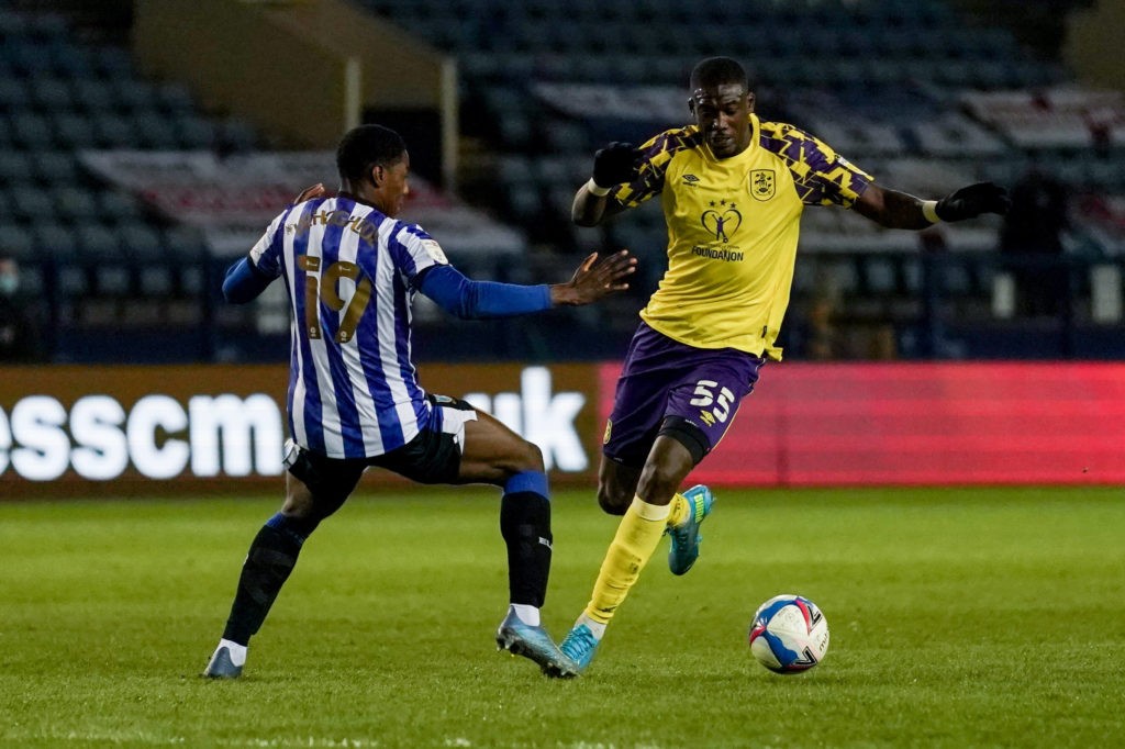 Huddersfield Town forward Yaya Sanogo during the EFL Sky Bet Championship match between Sheffield Wednesday and Huddersfield Town at Hillsborough, Sheffield, England on 17 March 2021. Copyright: Malcolm Bryce