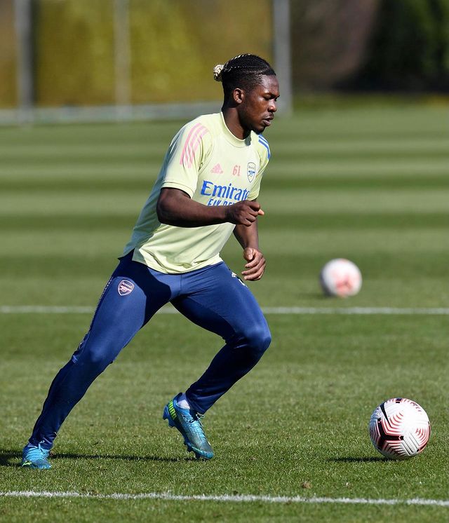 Tim Akinola in training with Arsenal (Photo via Akinola on Instagram)