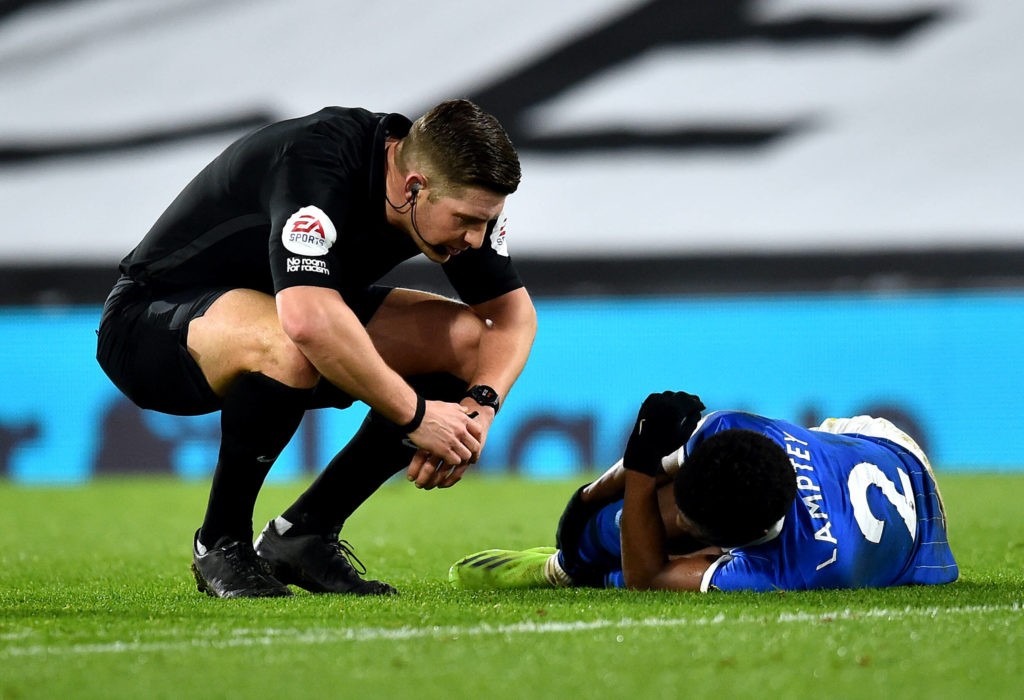 Surprising referee appointed for Arsenal v Tottenham 4 Craven Cottage Referee Robert Jones (left) speaks to Brighton and Hove Albion's Tariq Lamptey after he goes down injured during the Premier League match at Craven Cottage, London. Copyright: Glyn Kirk