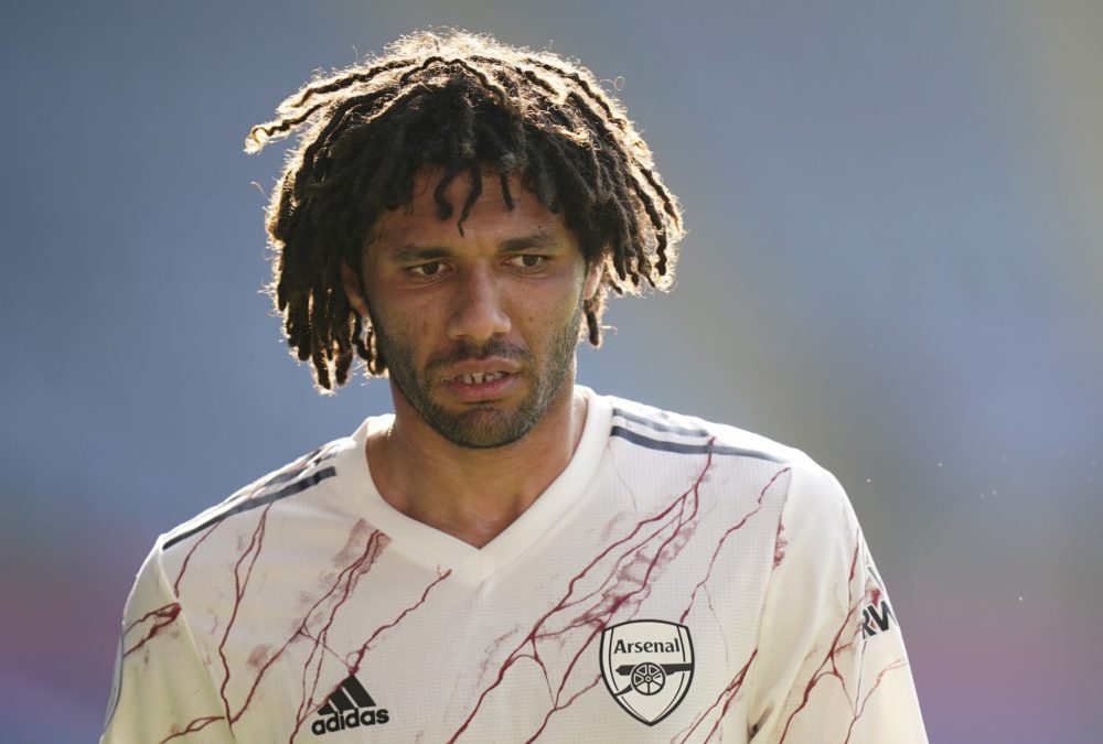 LEICESTER, ENGLAND - FEBRUARY 28: Mohamed Elneny of Arsenal looks on during the Premier League match between Leicester City and Arsenal at The King...