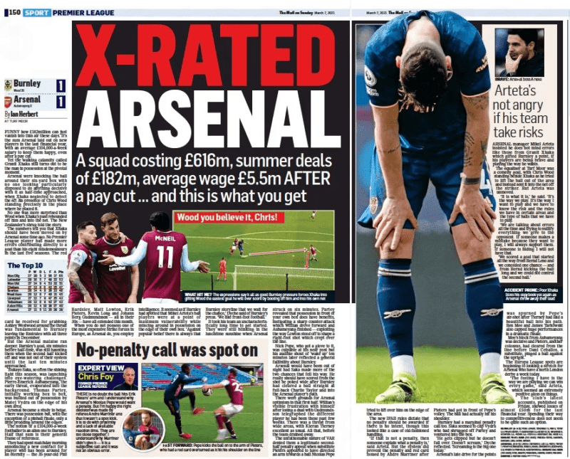 Arsenal penalty decision Chris Foy in the Mail on Sunday, March 7 2021