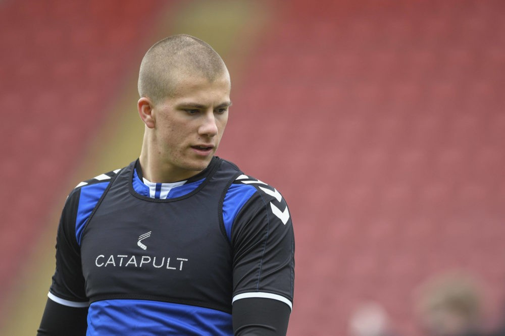 Harry Clarke of Oldham Athletic warms up before the Sky Bet Championship behind closed doors match between Millwall and Middlesbrough at The Den, L...