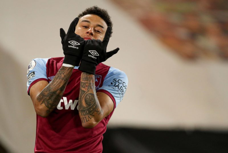 Jesse Lingard of West Ham celebrates scoring the 1st goal Wolverhampton Wanderers v West Ham United, Premier League, Football, Molineux Stadium, Wo...
