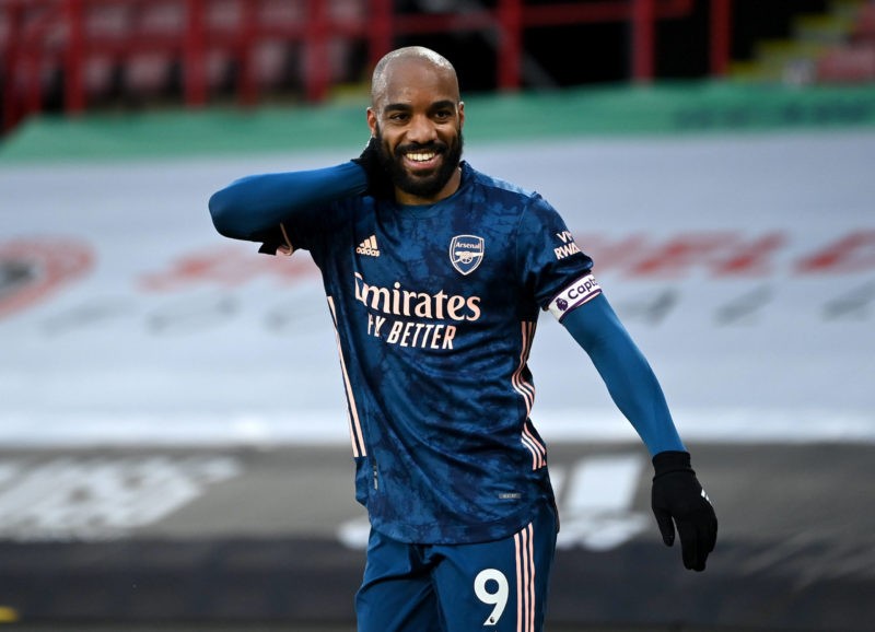 Sheffield United v Arsenal - Premier League - Bramall Lane Arsenal's Alexandre Lacazette celebrates scoring their side s first goal of the game during the Premier League match at at Bramall Lane, Sheffield. Picture date: Sunday April 11, 2021. Copyright: Laurence Griffiths