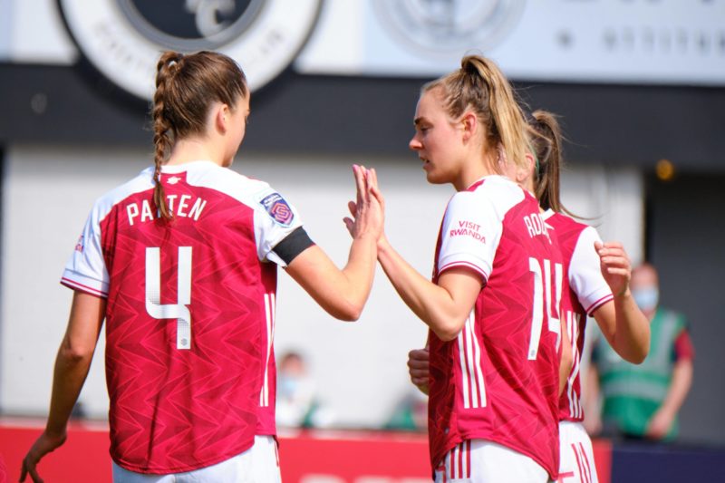 Borehamwood, England, Apr 18th 2 Jill Roord 14 Arsenal celebrates hat trick during the FA Cup game between Arsenal and Gillingham at Meadow Park in...