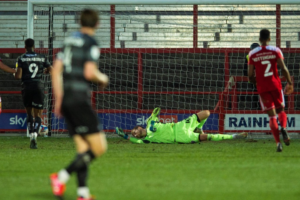 Accrington Stanley v Doncaster Rovers - Sky Bet League 1 - A shot from Tyreece John-Jules of Doncaster Rovers (out of frame) beats Accrington Stanley goalkeeper Toby Savin during the Sky Bet League 1 match at the Wham Stadium, Accrington. Copyright: Matt Wilkinson