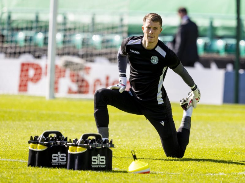 24th April 2021 Easter Road, Edinburgh, Scotland Scottish Cup fourth round, Hibernian versus Motherwell Matt Macey of Hibernian warms up before kick off ActionPlusAlan Rennie