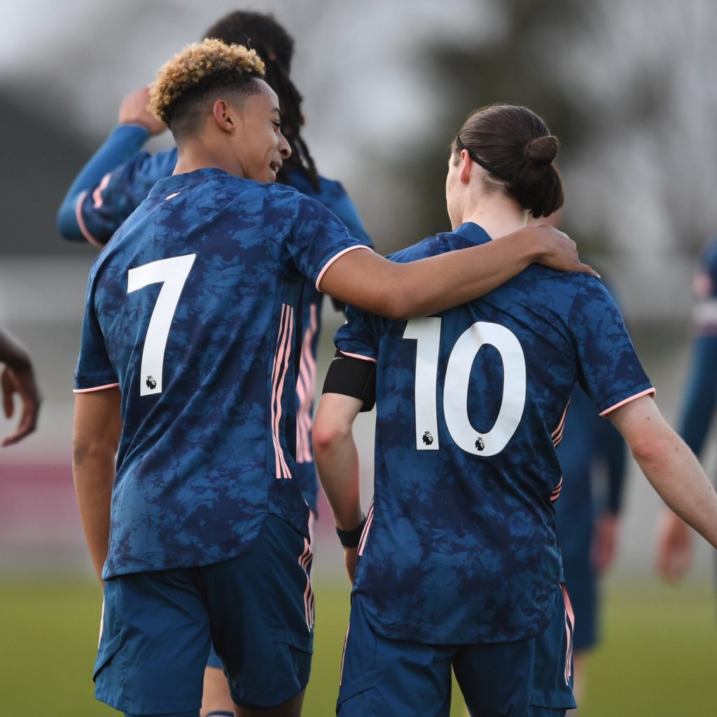 Arsenal learn their opponents for the final rounds of the FA Youth Cup 2 Omari Hutchinson and Marcelo Flores celebrate a goal for the Arsenal u18s (Photo via Arsenal Academy on Twitter)