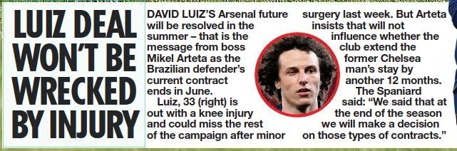 Contract extension for David Luiz won't be impacted by surgery 3 david luiz contract extension daily star 11 april 2021