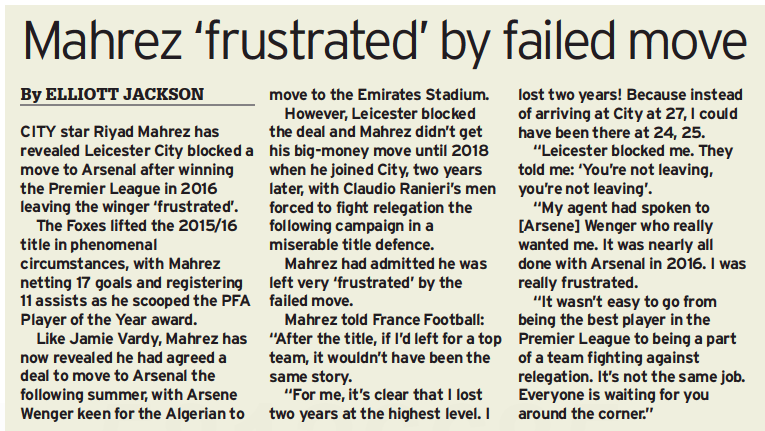 Riyad Mahrez, Evening Standard, 10 April 2020
