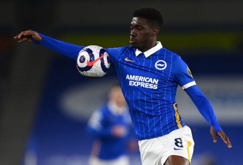 Brighton and Hove Albion v Leicester City - Premier League - American Express Community Stadium Brighton and Hove Albion s Yves Bissouma commits a ...