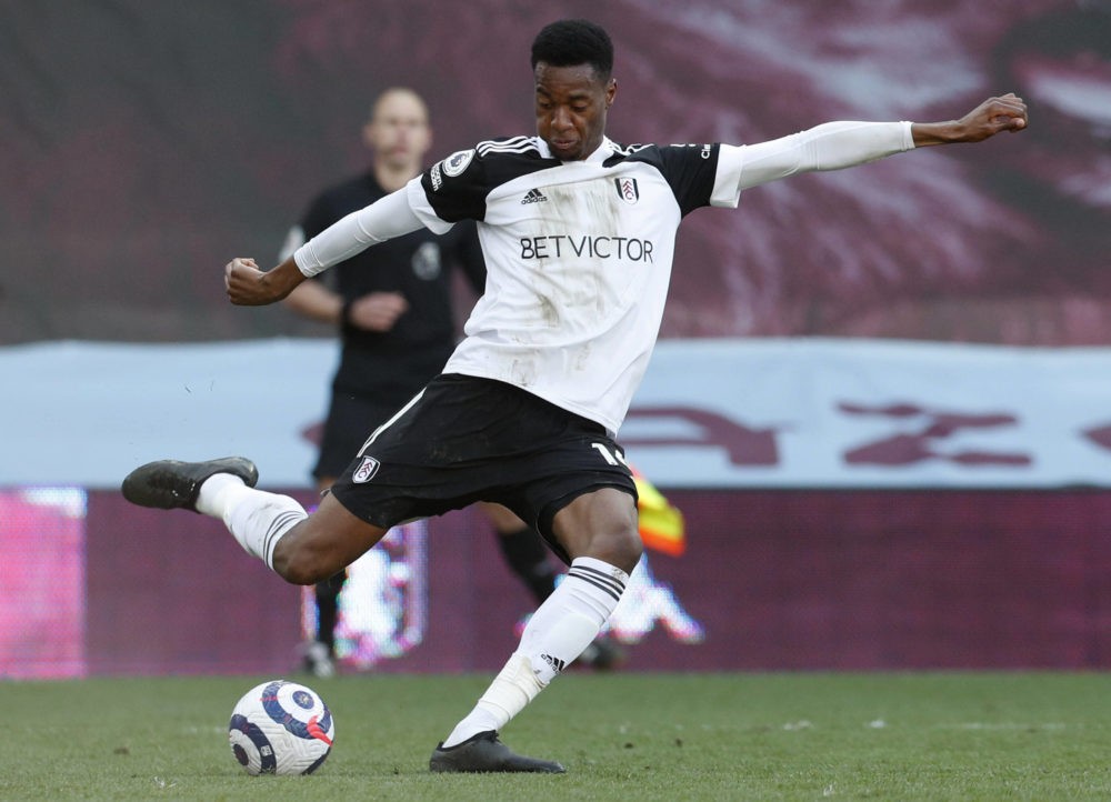Tosin Adarabioyo of Fulham during the Premier League match at Villa Park, Birmingham. Picture date: 4th April 2021. Picture: Darren Staples / Sport...