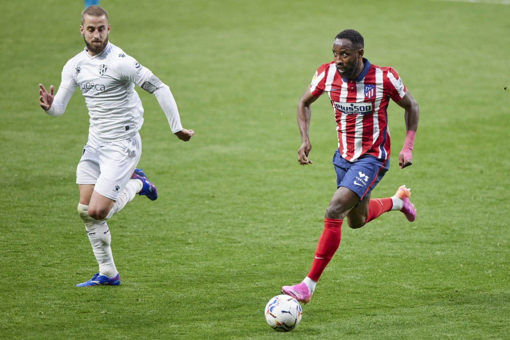 Arsenal to move for £25m Lyon striker Moussa Dembele 2 Moussa Dembele of Atletico de Madrid and Jorge Pulido of SD Huesca during the La Liga match between Atletico de Madrid and SD Huesca played at Wanda Metropolitano Stadium on April 22, 2021 in Madrid, Spain. Copyright: Ruben Albarrn / PRESSINPHOTO