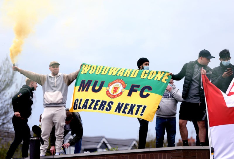 Manchester United, ManU fan protest - Old Trafford Fans holds up a banner as they protest against the Glazer family, owners of Manchester United, b...