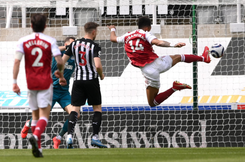 Newcastle United v Arsenal - Premier League - St James Park Arsenal s Pierre-Emerick Aubameyang right scores their side s second goal of the game d...