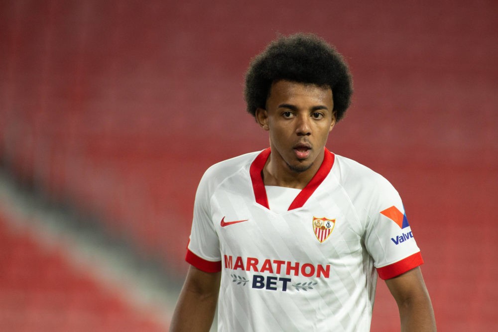 Jules Kounde of Sevilla during La Liga football match played between Sevilla Futbol Club and Deportivo Alaves at Ramon Sanchez Pizjuan Stadium on M...