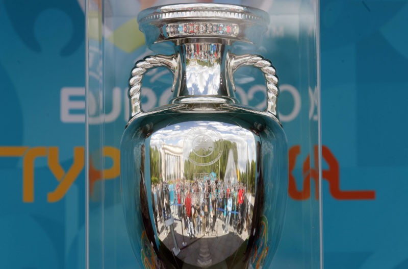 MOSCOW, RUSSIA - MAY 24, 2021: The Henri Delaunay Cup, the official trophy of Euro 2020, is on display in Moscows Gorky Park. Earlier, the trophy w...