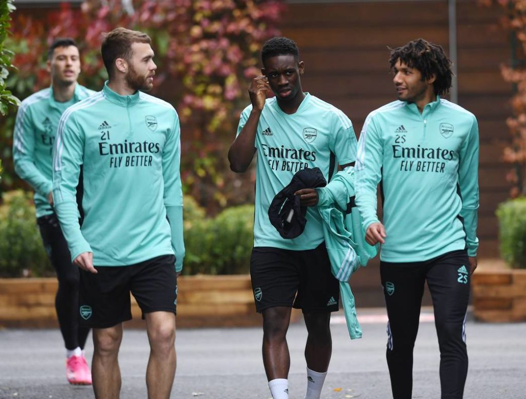 Folarin Balogun (2R) in training with Arsenal (Photo via Arsenal.com)