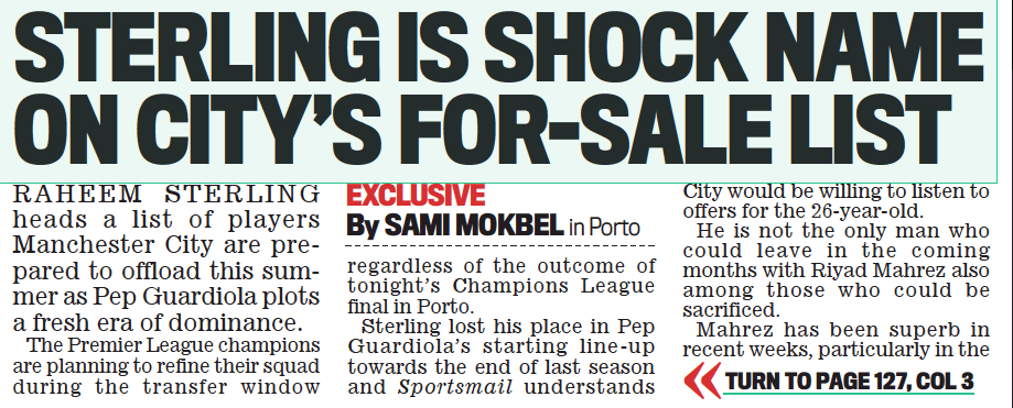 Arsenal said to be interested in Raheem Sterling and Riyad Mahrez - Daily Mail, 29 May 2021