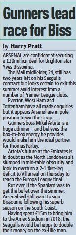 Sunday People Arsenal Yves Bissouma 2 may 2021