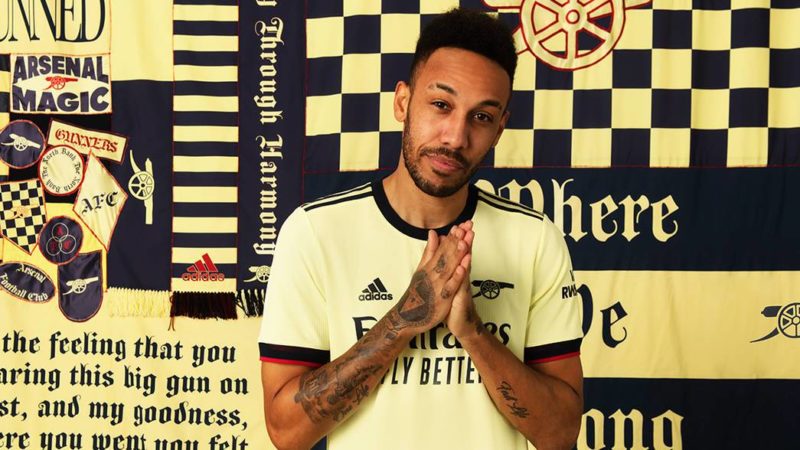 Arsenal captain Pierre-Emerick Aubameyang in Arsenal away shirt 2021-22