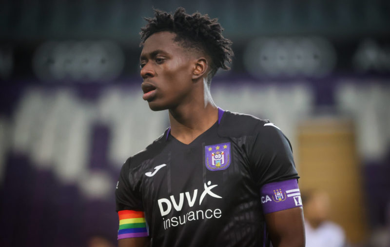 Albert Sambi Lokonga pictured during a soccer game between RSC Anderlecht and KRC Racing Genk, Sunday 14 March 2021 in Brussels, in the semifinals ...