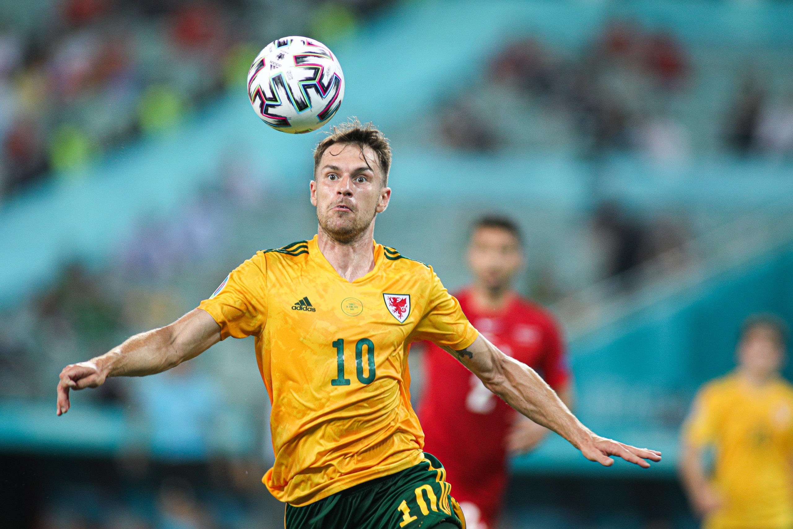 BAKU, AZERBAIJAN - JUNE 16: Aaron Ramsey of Wales controls the ball during the UEFA EURO, EM, Europameisterschaft,Fussba