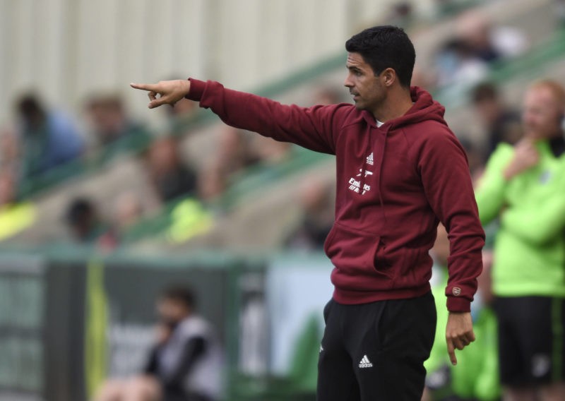 Arsenal manager Mikel Arteta during the pre-season match at Easter Road, Edinburgh. Picture date: Tuesday July 13, 2021. Use subject to restriction...