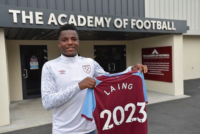 Levi Laing after signing his first professional contract with West Ham (Photo via Laing on Instagram)