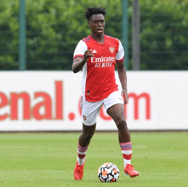 Albert Sambi Lokonga in a pre-season friendly with Arsenal (Photo via Arsenal on Twitter)
