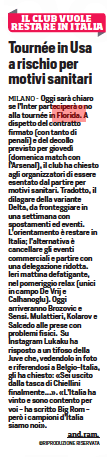US tour at risk for health reasons - Corriere dello Sport, 19 July 2021