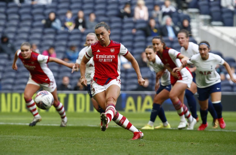 Tottenham Hotspur Women v Arsenal Women - The Mind Series Katie McCabe of Arsenal scores from the penalty spot during The Mind Series between Tottenham Hotspur Women and Arsenal Women at Tottenham Hotspur stadium, in London, England on 08th August 2021. London England United Kingdom Copyright: Action Foto Sport