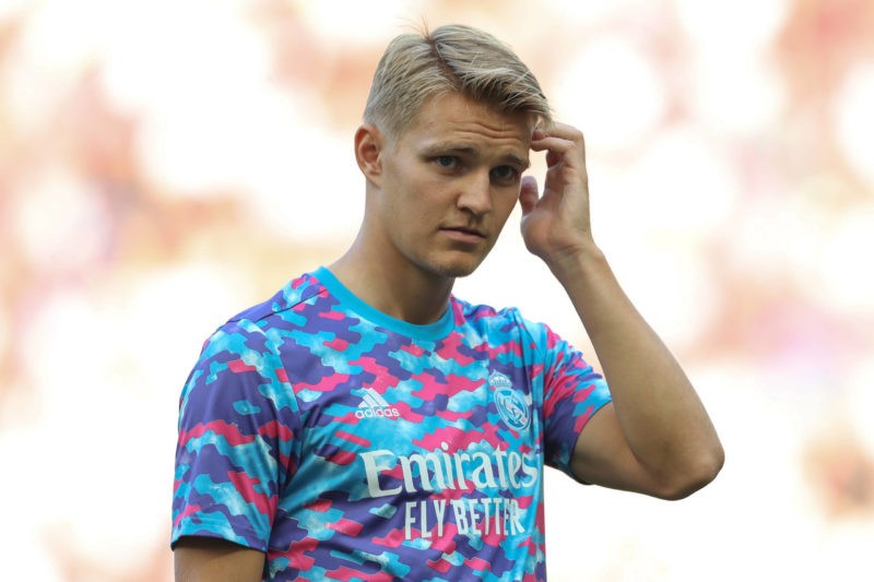 Klagenfurt, Austria, 8th August 2021. Martin Odegaard of Real Madrid reacts during the warm up prior to the Pre Season Friendly match at Worthersee Stadion, Klagenfurt. Picture credit should read: Jonathan Moscrop / Sportimage