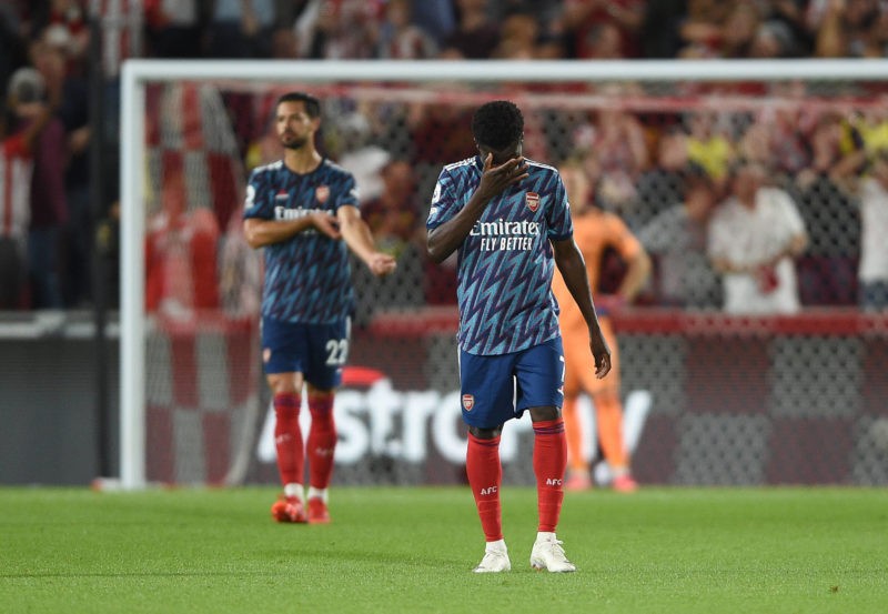 Brentford v Arsenal Premier League Arsenal s Bukayo Saka shows dejection as they concede their second goal during the Premier League match at the B...