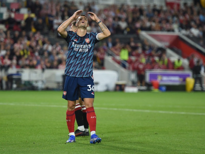 Xhaka no outlier: Premier League Covid vaccine hesitancy worst in the world 2 Brentford v Arsenal Premier League Arsenals Granit Xhaka shows dejection at a missed chance during the Premier League match at the Brentford Community Stadium, Brentford Copyright: Daniel Hambury