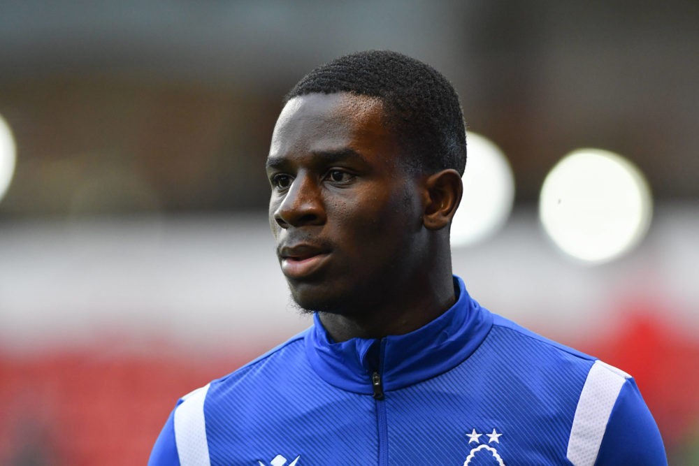 Jordi Osei-Tutu of Nottingham Forest warms up ahead of kick-off during the Sky Bet Championship match between Nottingham Forest and Blackburn Rover...