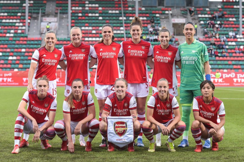 Moscow, Russia, August 21th 2021: Teamphoto Arseanl prior to the UEFA Womens Champions League Round 1 football match between Arsenal and PSV Eindhoven at Sapsan Arena in Moscow, Russia. Mikhail Sinitsyn UEFA Womens Champions League - Arsenal v PSV Eindhoven