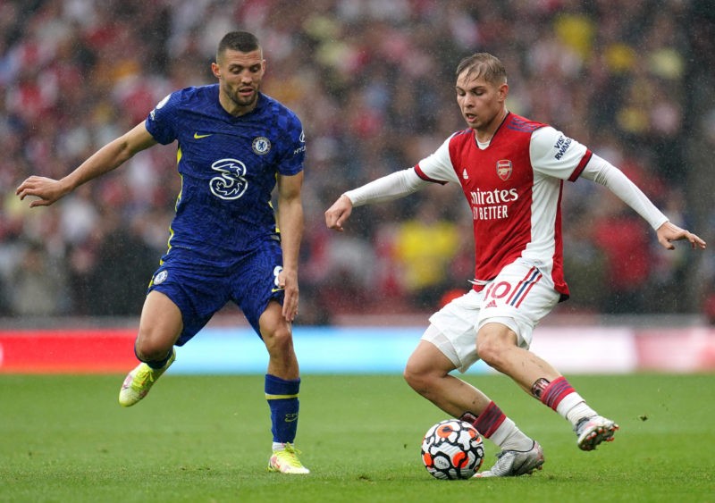 Emile Smith Rowe only Arsenal player rated 7 or higher vs Chelsea 2 Arsenal v Chelsea - Premier League - Emirates Stadium Chelsea s Mateo Kovacic left and Arsenal s Emile Smith-Rowe battle for the ball during the Premier League match at the Emirates Stadium, London. Picture date: Sunday August 22, 2021. Copyright: Nick Potts