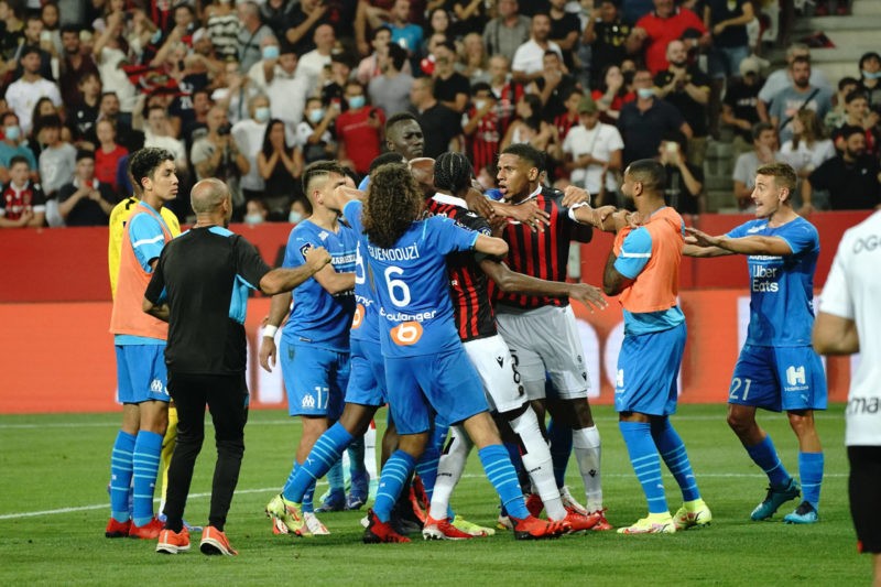 Bagarre generale - Jean Clair Todibo OGC Nice - Matteo Guendouzi Olympique de Marseille FOOTBALL : OGC Nice vs Olympique de Marseille - Ligue 1 Uber Eats - Nice - 22/08/2021 NorbertScanella/PanoramiC