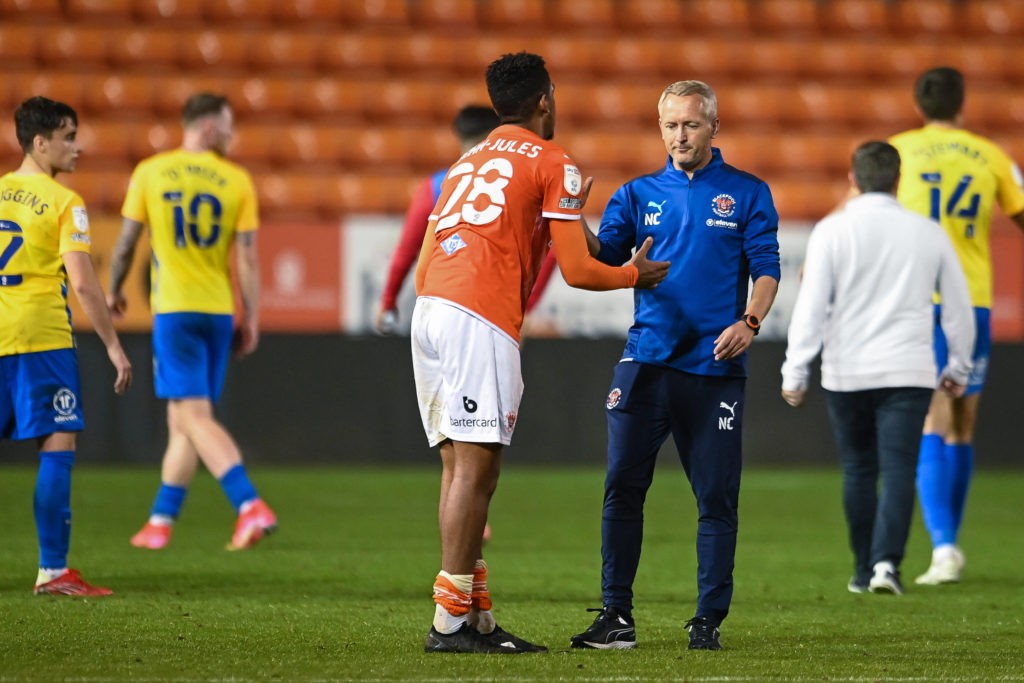 Highlights: Arsenal loanee provides 2 assists from new position 2 Carabao Cup - Blackpool v Sunderland - Neil Critchley, Head Coach of Blackpool, shakes hands with Tyreece John-Jules at the end of the game. Copyright: Craig Thomas / News Images