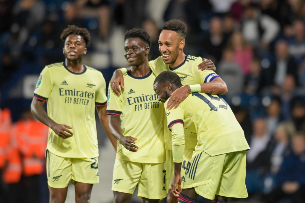 Carabao Cup West Bromwich Albion v Arsenal Pierre-Emerick Aubameyang 14 of Arsenal celebrates scoring a goal to make it 0-2 West Bromwich The Hawthorns West Midlands United Kingdom Copyright: Simon Whitehead/News Images Simon Whitehead/News Images