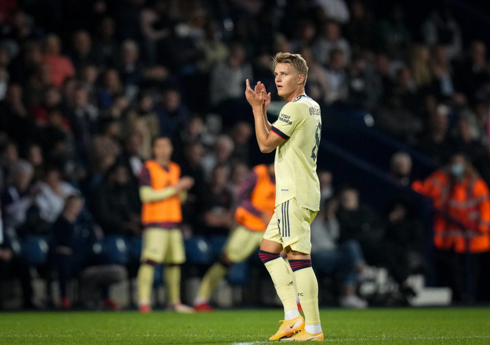 Martin Odegaard of Arsenal during the Carabao Cup match between West Bromwich Albion and Arsenal at The Hawthorns, West Bromwich, England on 25 Aug...