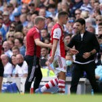 Manchester City v Arsenal - Premier League - Etihad Stadium Arsenals Granit Xhaka walks past manager Mikel Arteta after being sent off during the Premier League match at the Etihad Stadium, Manchester. Picture date: Saturday August 28, 2021. Copyright: Nick Potts