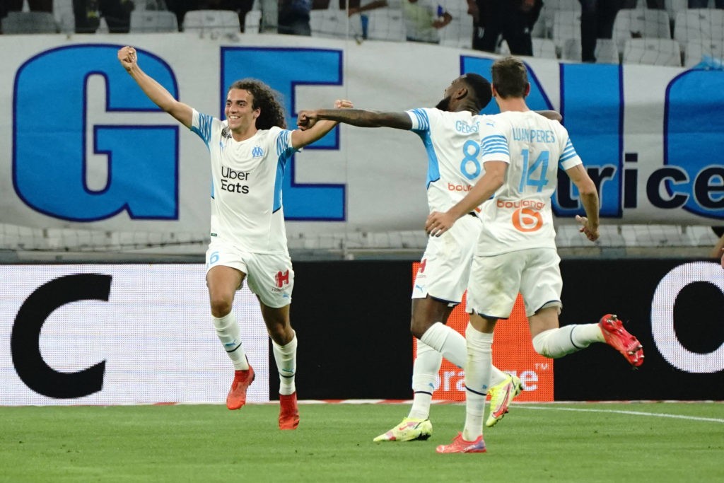 joie - Matteo Guendouzi Olympique de Marseille - Gerson Santos Da Silva Olympique de Marseille- Luan Peres Olympique de Marseille FOOTBALL : Olympique de Marseille vs AS Saint Etienne - Ligue 1 Uber Eats - Marseille - 28/08/2021 NorbertScanella/PanoramiC