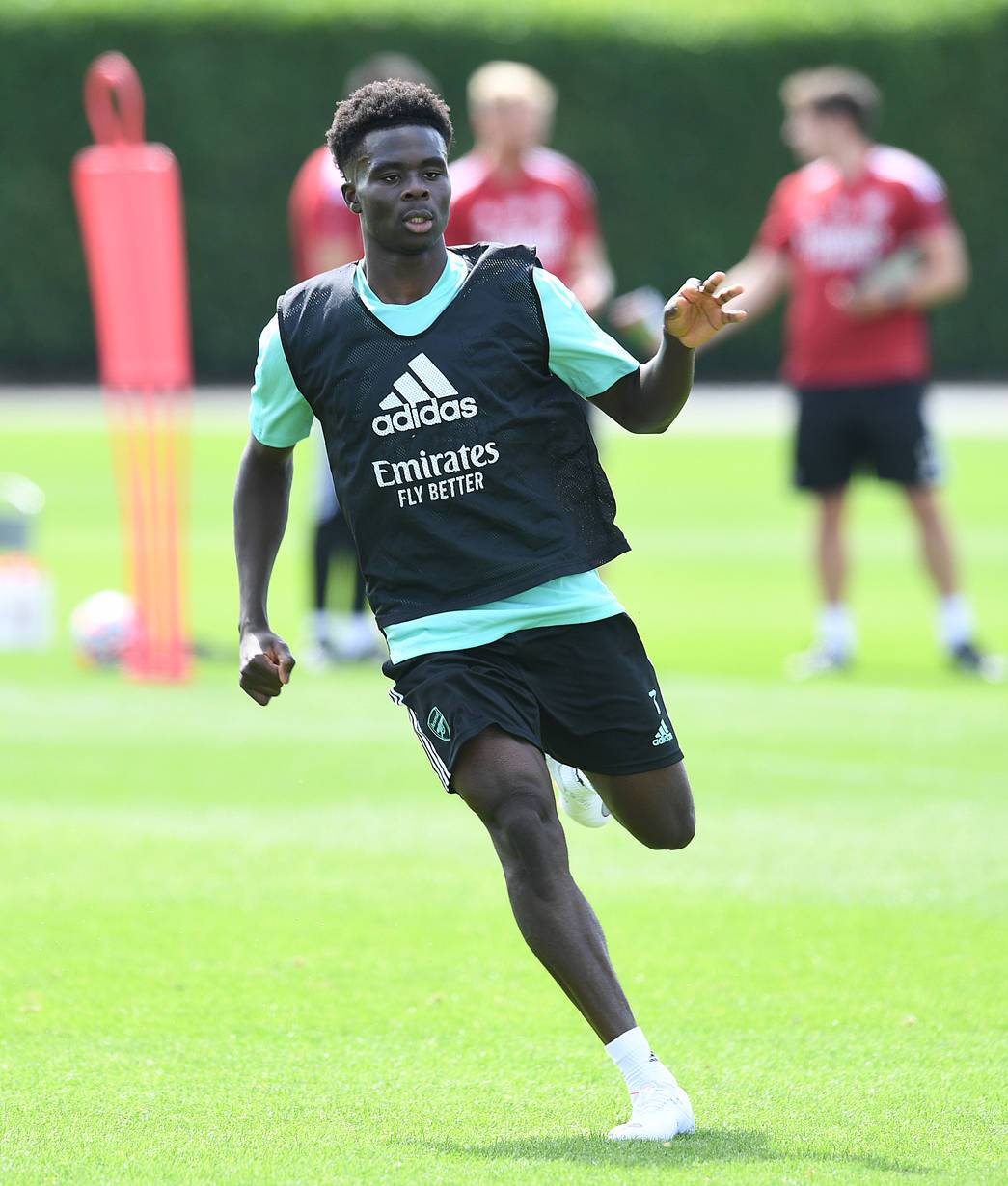 Bukayo Saka in training with Arsenal (Photo via Arsenal.com)