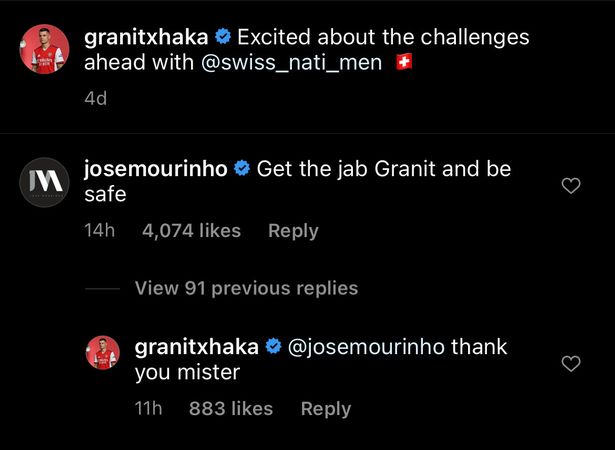 Granit Xhaka responds to Jose Mourinho's vaccine advice 2 Granit Xhaka via Instagram