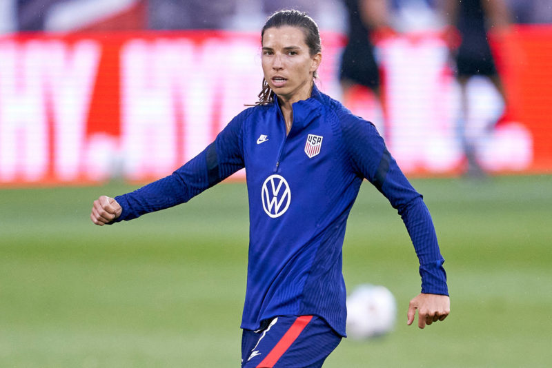 EAST HARTFORD, CT - JULY 01: United States midfielder Tobin Heath 7 looks on during warmups prior to action during a friendly match between USA and...