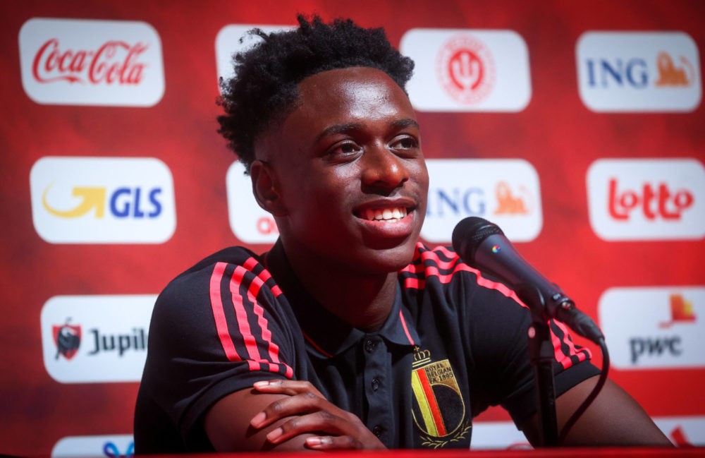 Belgium's Albert Sambi Lokonga pictured during a press conference of the Belgian national team on Monday 30 August 2021 in Tubize. Photo: VIRGINIE ...