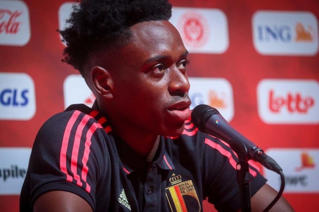 4th Arsenal player officially called up for the World Cup 3 Belgium s Albert Sambi Lokonga pictured during a press moment of Belgian national soccer team Red Devils to prepare three qualification games for the 2022 World Cup, Monday 30 August 2021 in Tubize. Copyright VIRGINIE LEFOUR